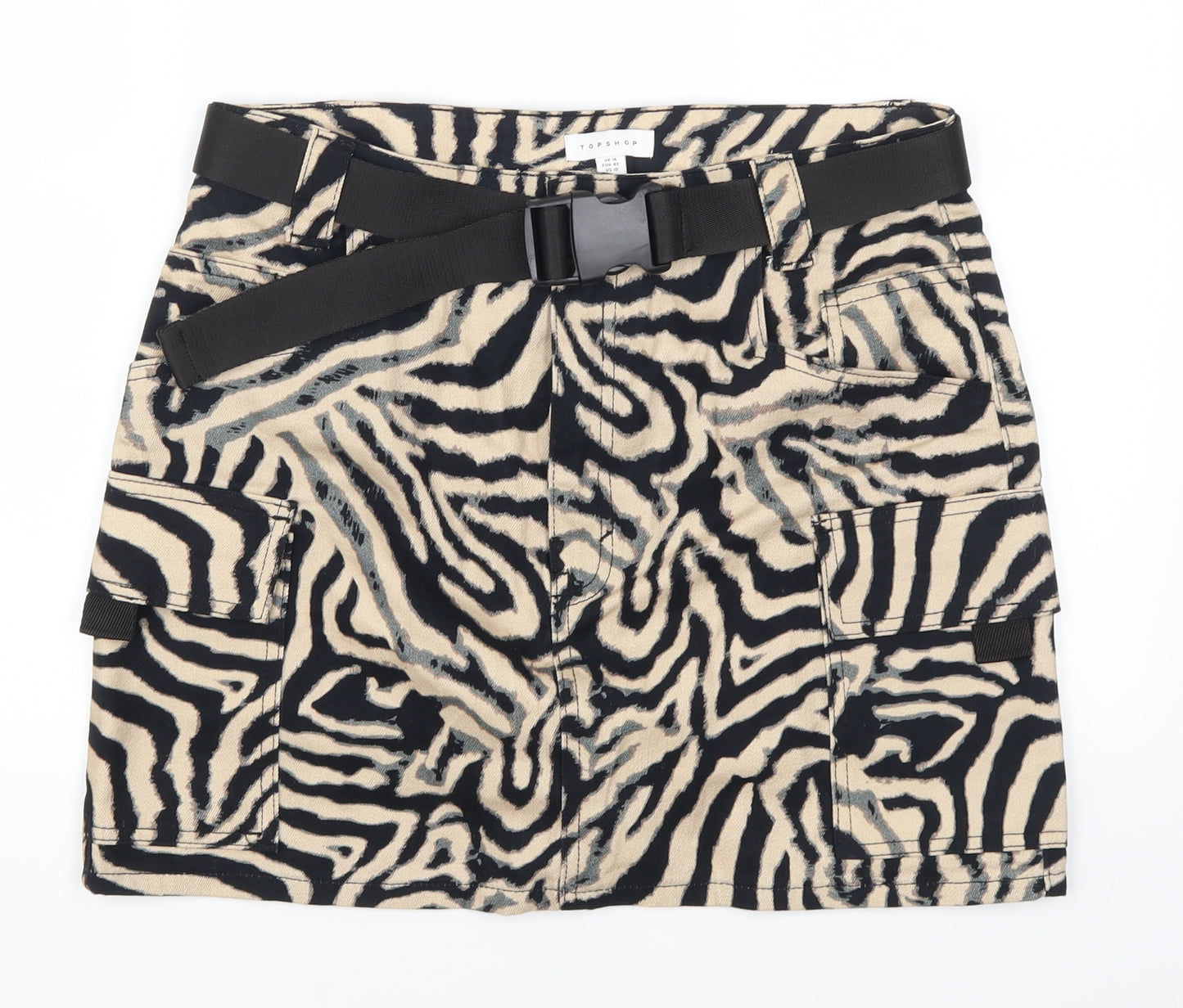 Topshop Womens Brown Animal Print  A-Line Skirt Size 14