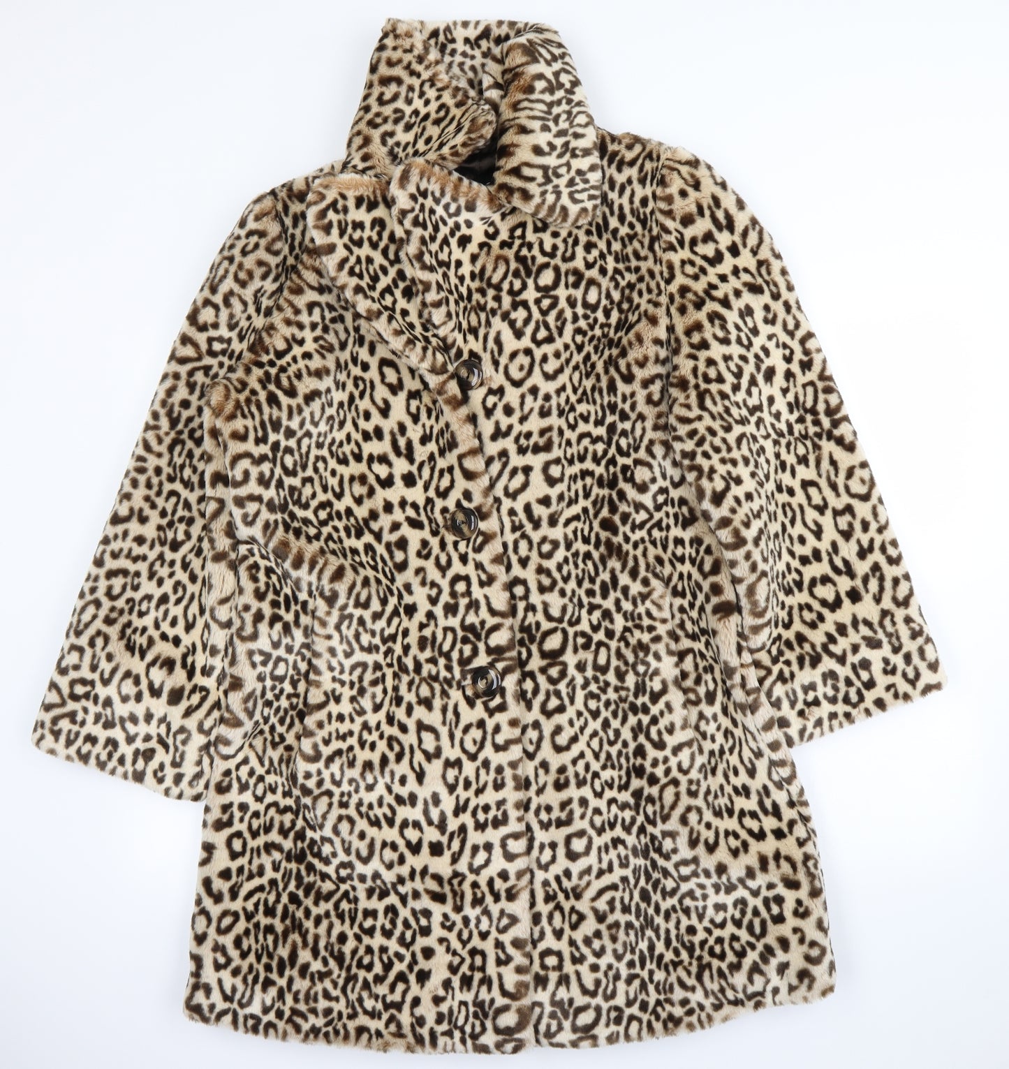 ENJOYFUR Womens Beige Animal Print  Jacket Coat Size S