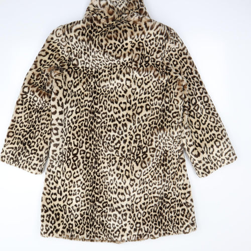 ENJOYFUR Womens Beige Animal Print  Jacket Coat Size S