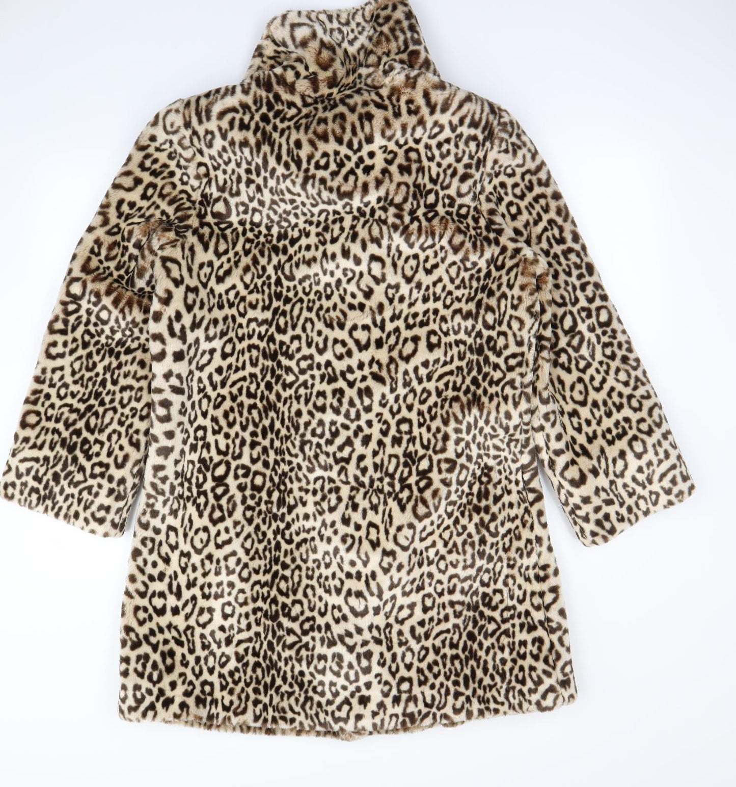 ENJOYFUR Womens Beige Animal Print  Jacket Coat Size S