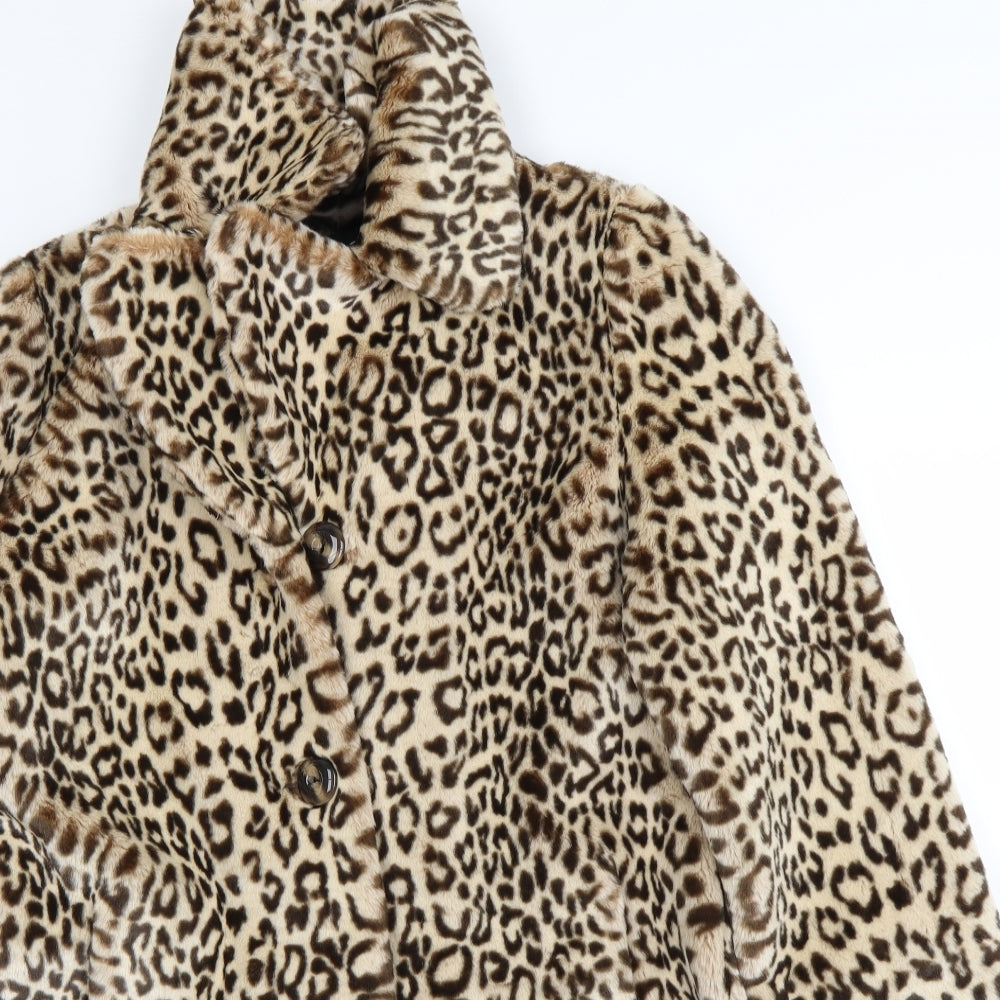 ENJOYFUR Womens Beige Animal Print  Jacket Coat Size S