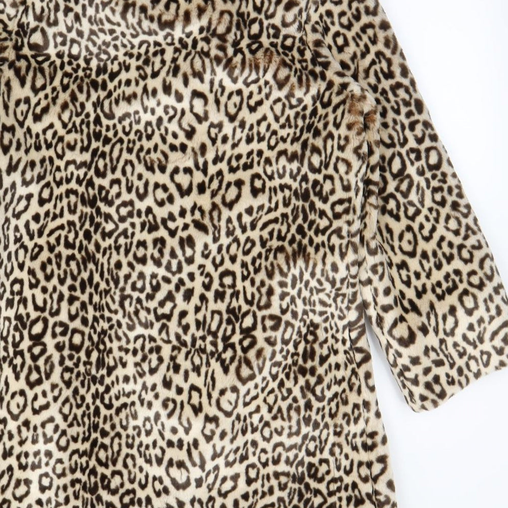 ENJOYFUR Womens Beige Animal Print  Jacket Coat Size S