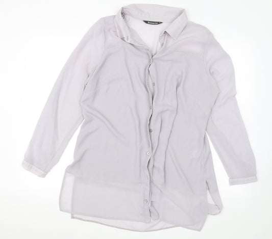 Front view of Bonmarche women’s grey basic button-up, size UK 18
