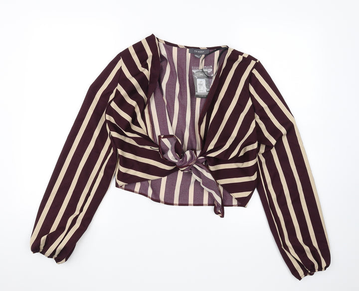 Primark Womens Purple Striped Cropped Blouse Size 10