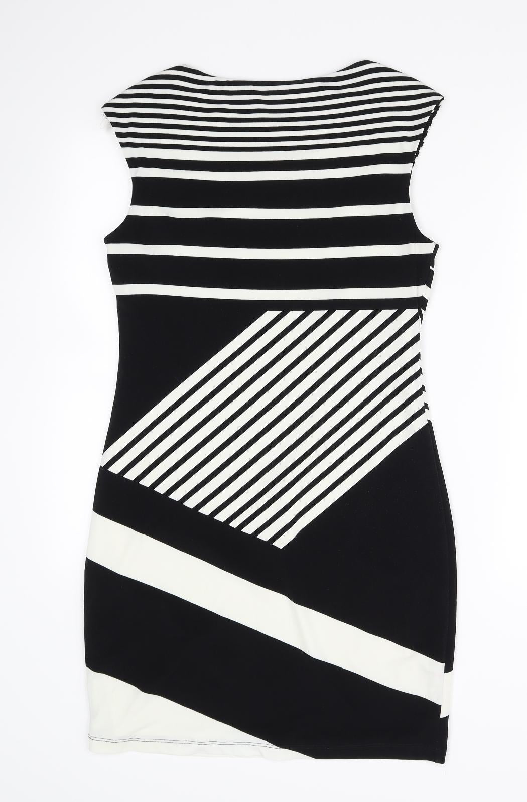 Wallis Womens Black Striped  Pencil Dress  Size 10