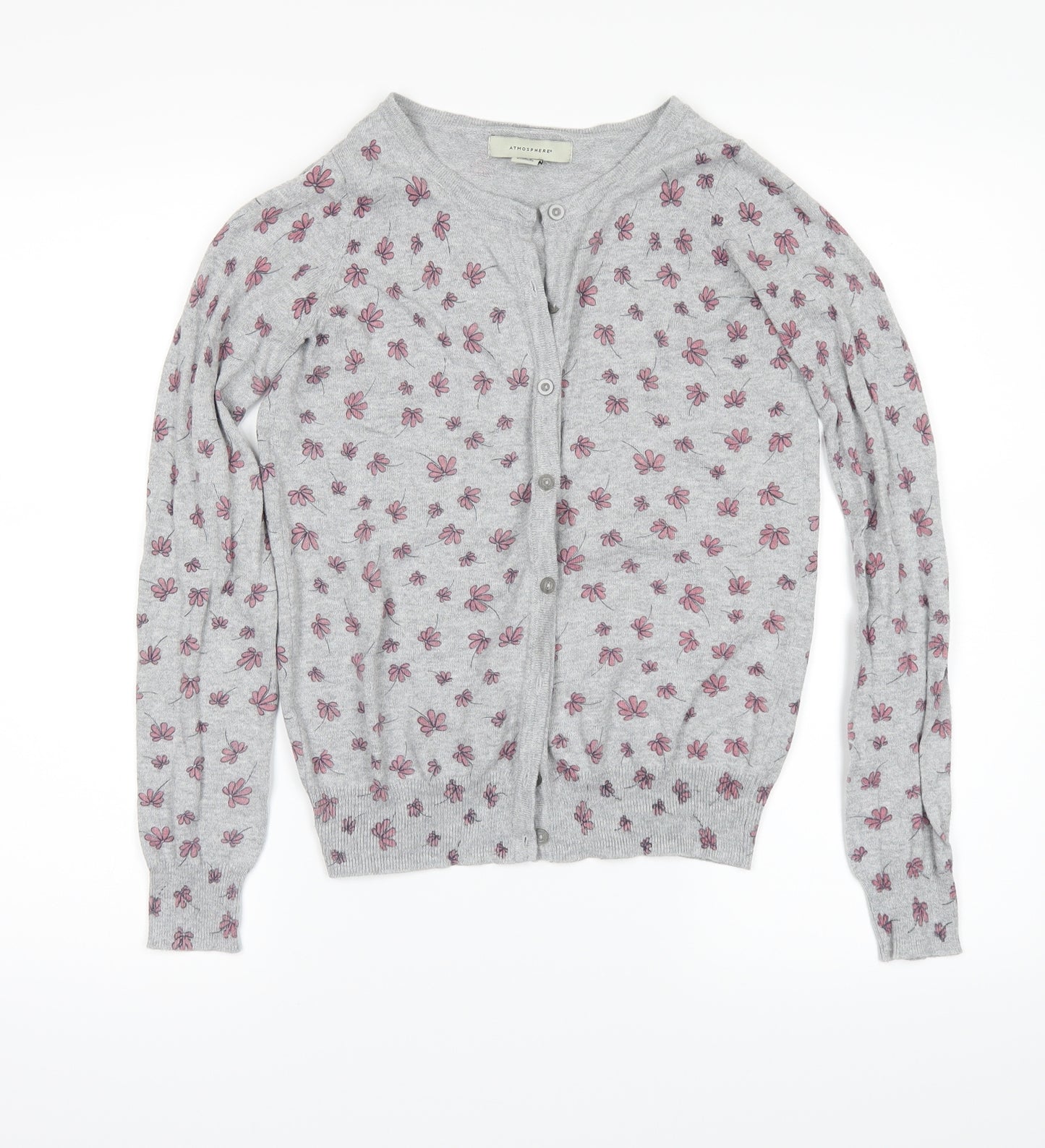 Atmosphere Womens Grey Floral Knit Cardigan Jumper Size 4
