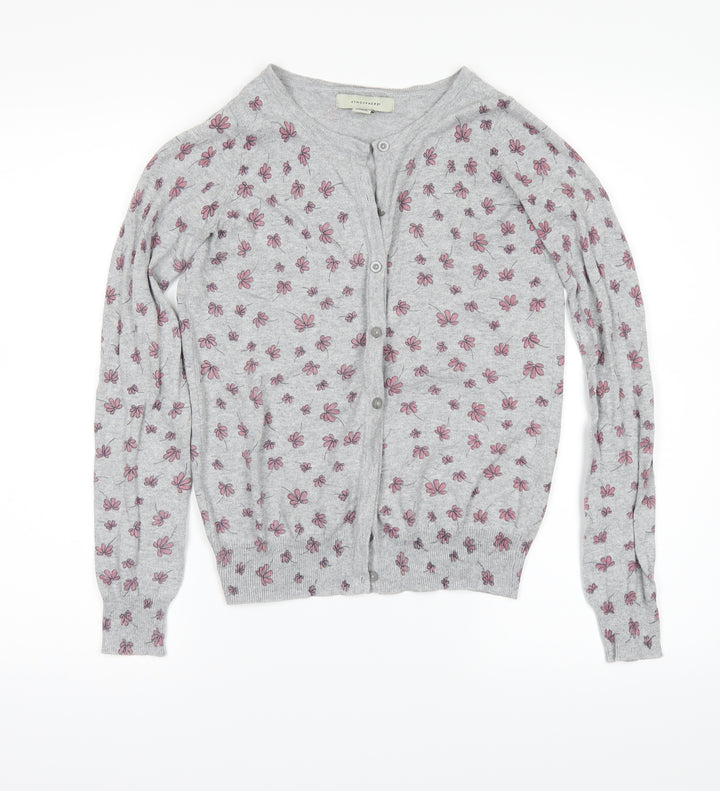 Atmosphere Womens Grey Floral Knit Cardigan Jumper Size 4