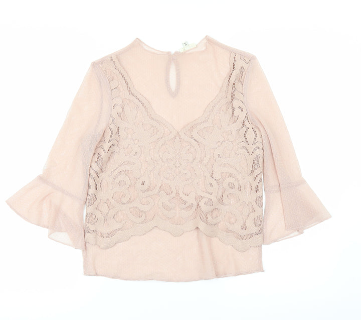River Island Womens Pink Polka Dot Mesh Basic Blouse Size 8