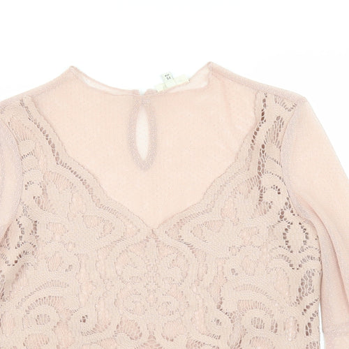 River Island Womens Pink Polka Dot Mesh Basic Blouse Size 8