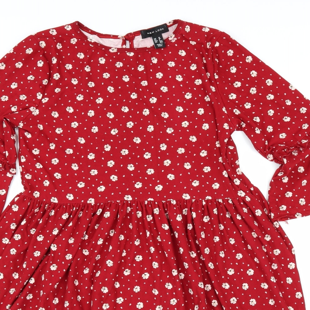New Look Womens Red Floral  Fit & Flare  Size 10