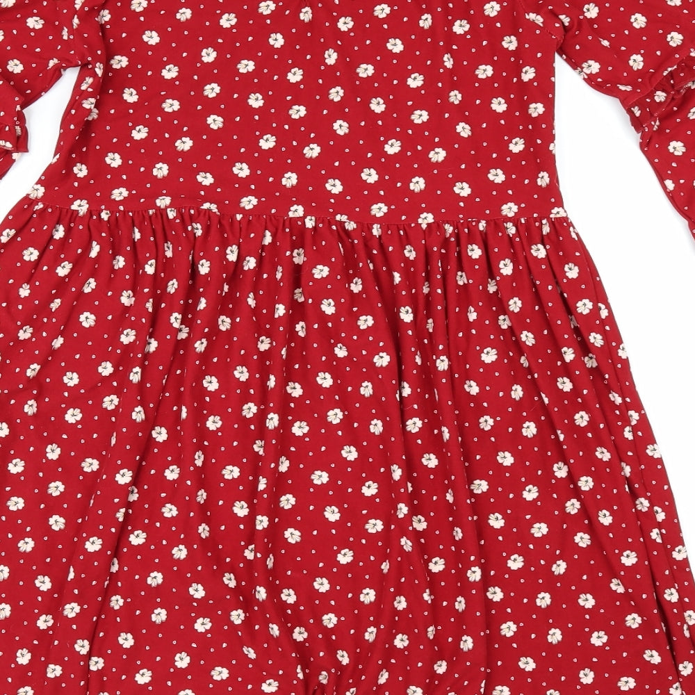 New Look Womens Red Floral  Fit & Flare  Size 10