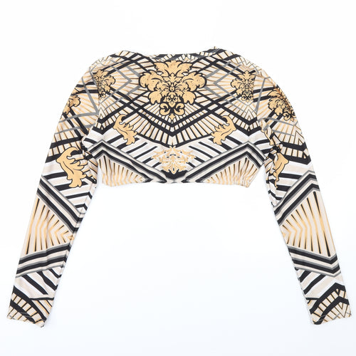 Preworn Womens Brown Geometric  Cropped Blouse Size L