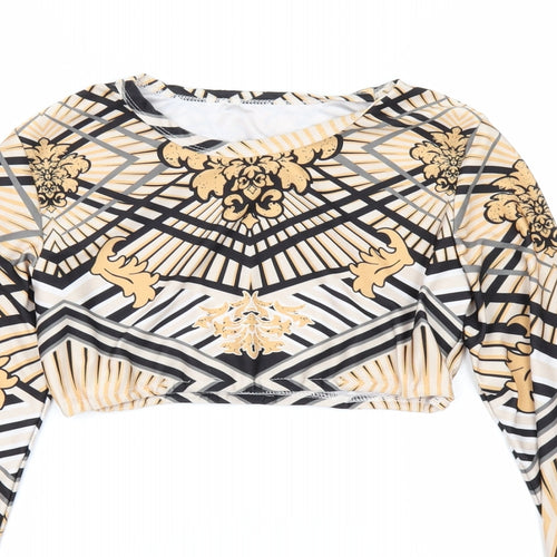 Preworn Womens Brown Geometric  Cropped Blouse Size L