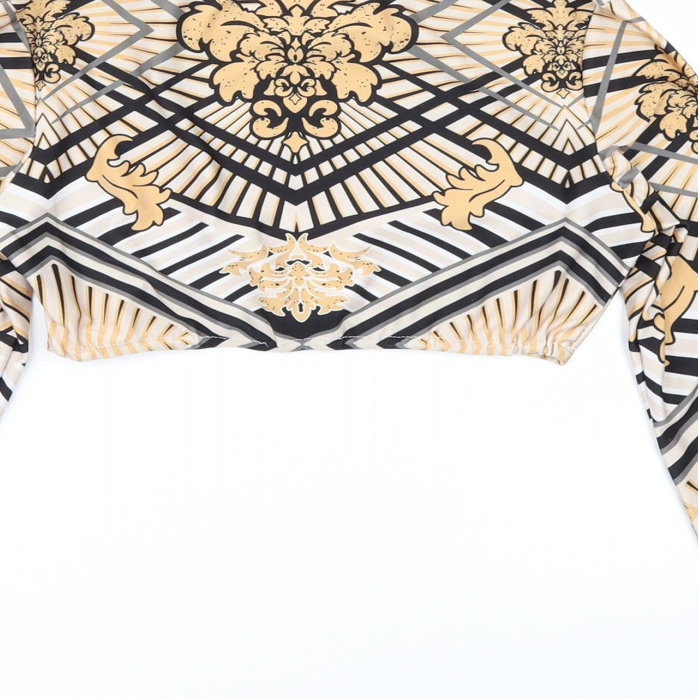 Preworn Womens Brown Geometric  Cropped Blouse Size L