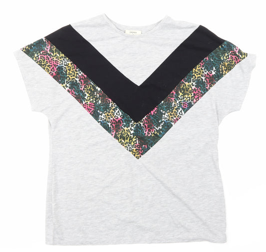 Front view of Papaya women’s grey animal print basic t-shirt, size UK 14
