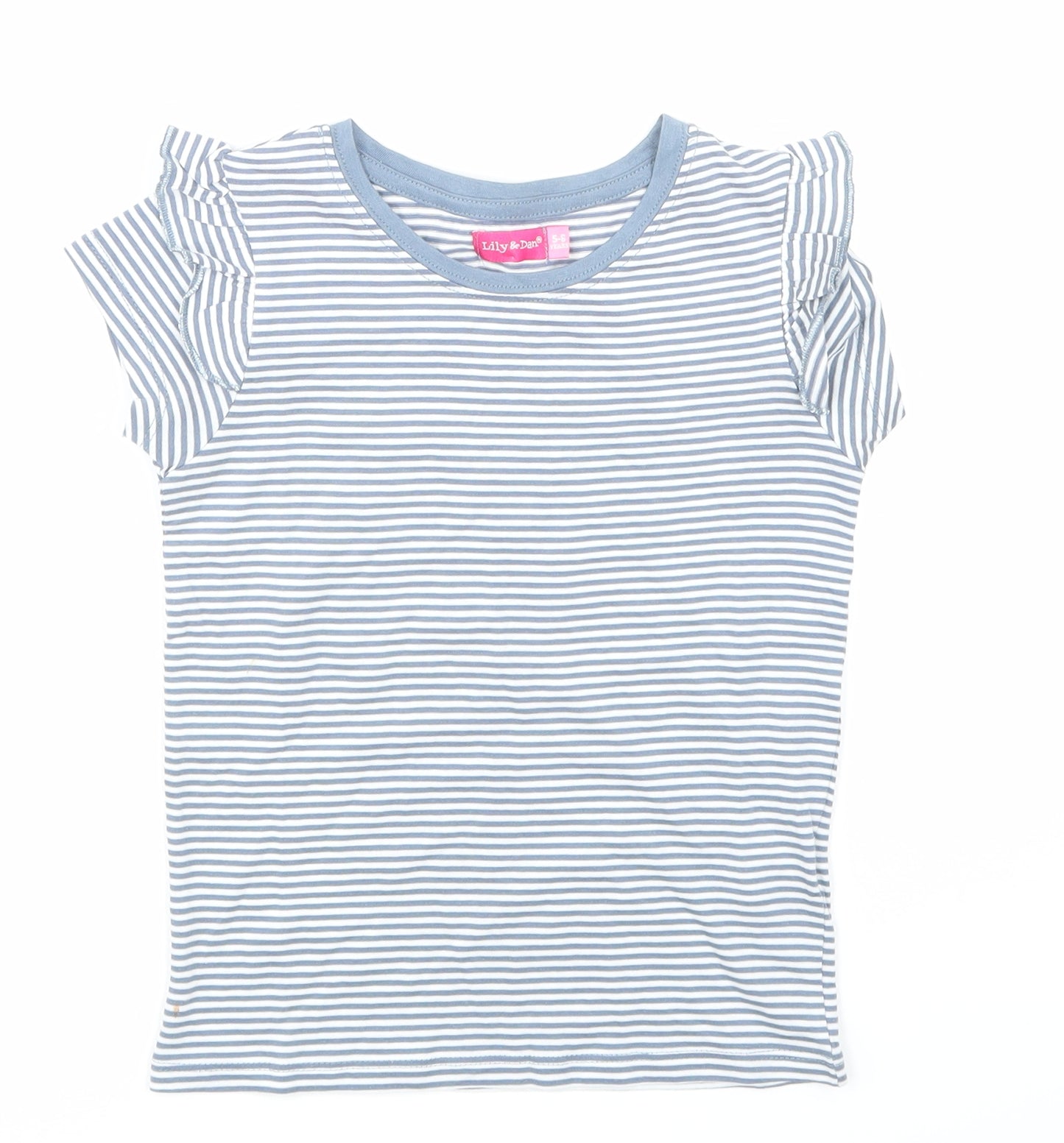 Lily & dan Girls Blue Striped  Basic T-Shirt Size 5-6 Years