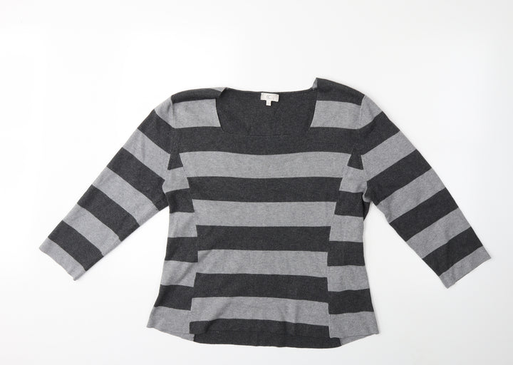 CC Womens Grey Striped Knit Pullover Jumper Size XL