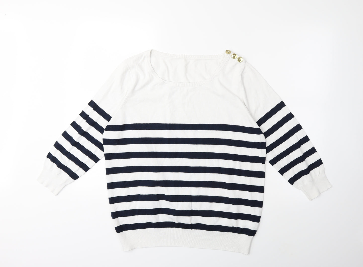 Jaeger Womens White Striped Knit Pullover Jumper Size XL