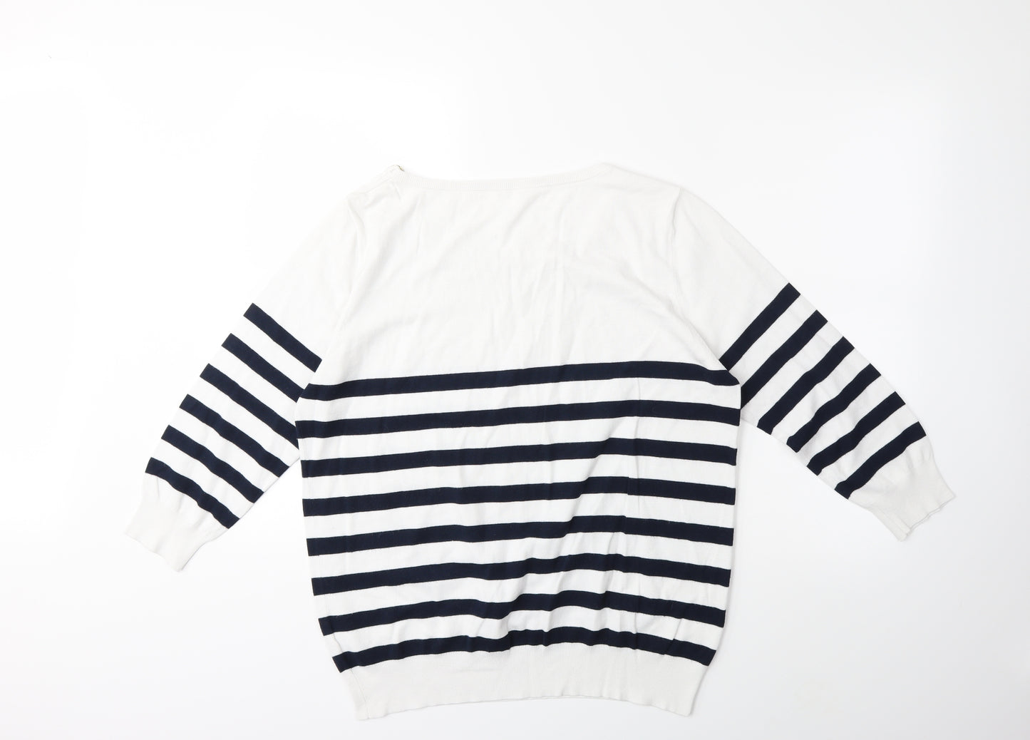 Jaeger Womens White Striped Knit Pullover Jumper Size XL