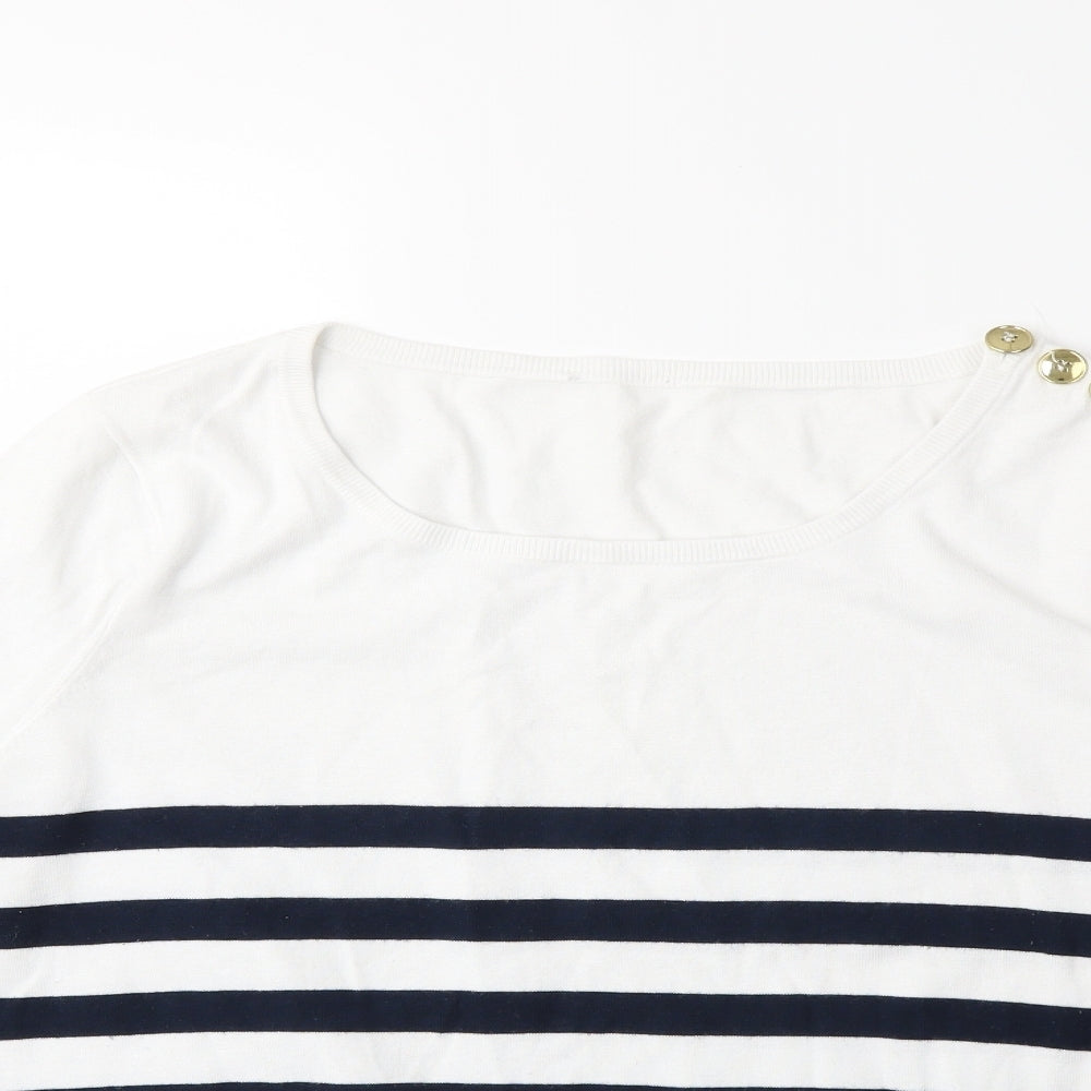 Jaeger Womens White Striped Knit Pullover Jumper Size XL
