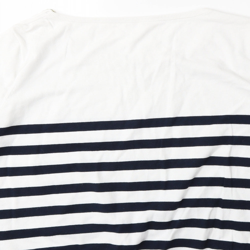 Jaeger Womens White Striped Knit Pullover Jumper Size XL