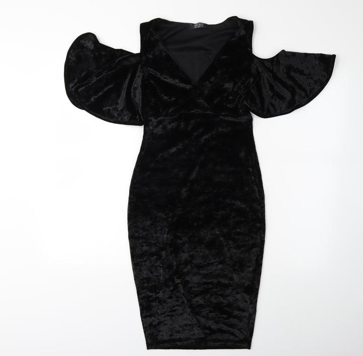 Girls On Film Womens Black Velour Bodycon Size 8
