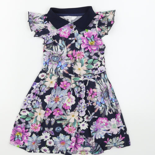 Lola Maverick Girls Blue Floral  Skater Dress  Size 3-4 Years