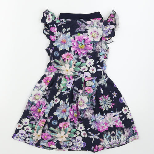 Lola Maverick Girls Blue Floral  Skater Dress  Size 3-4 Years