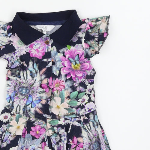 Lola Maverick Girls Blue Floral  Skater Dress  Size 3-4 Years