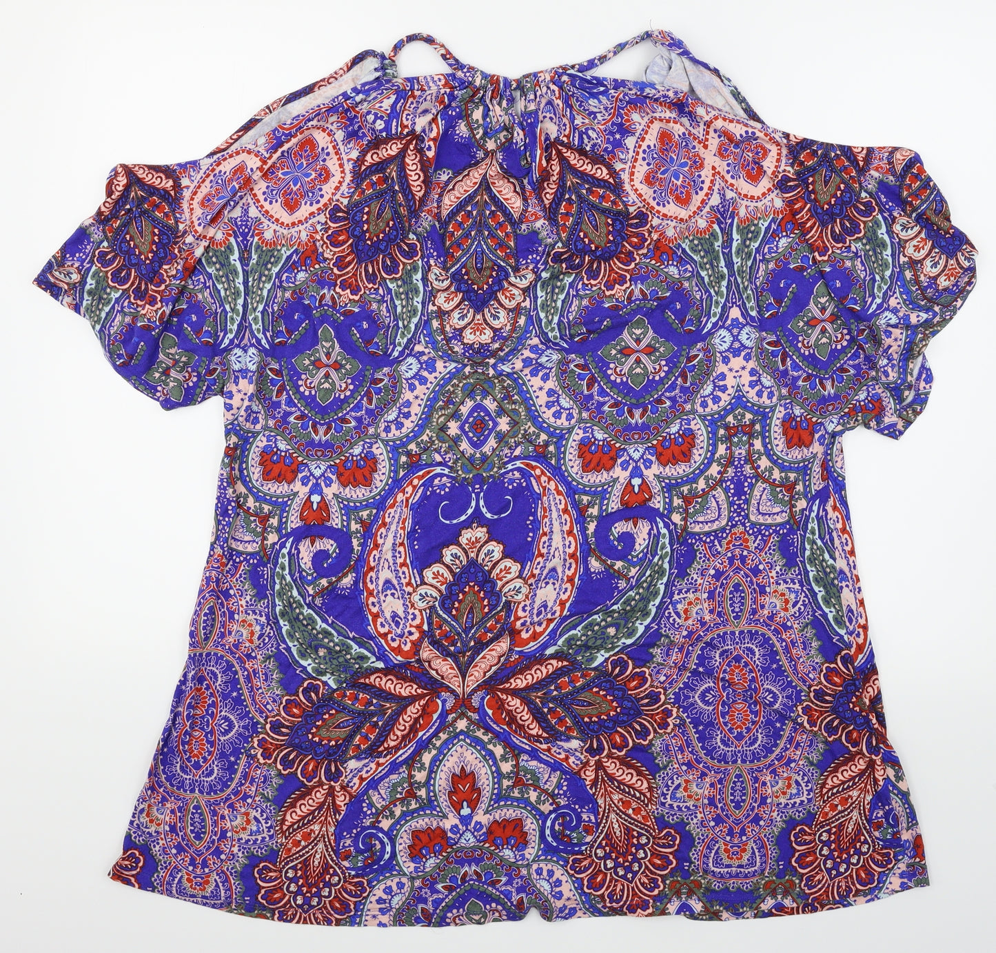 Very  Womens Blue Floral  Basic T-Shirt Size 10  - Cold Shoulder