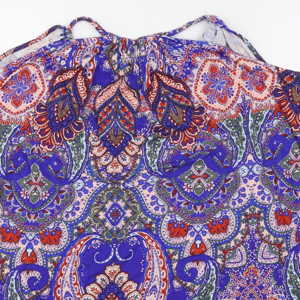 Very  Womens Blue Floral  Basic T-Shirt Size 10  - Cold Shoulder