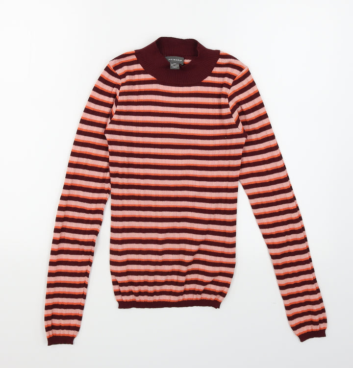 Primark Womens Orange Striped Pullover Jumper Size 4