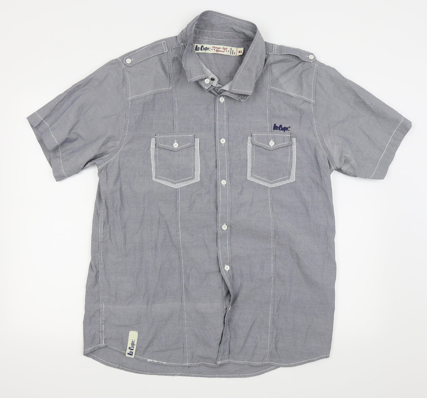 le cooper Mens Grey Striped   Button-Up Size XL