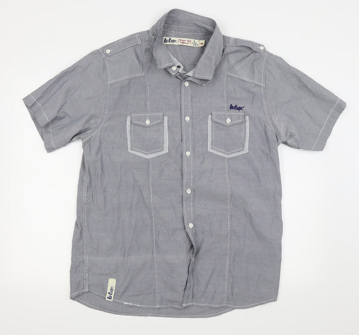 le cooper Mens Grey Striped   Button-Up Size XL