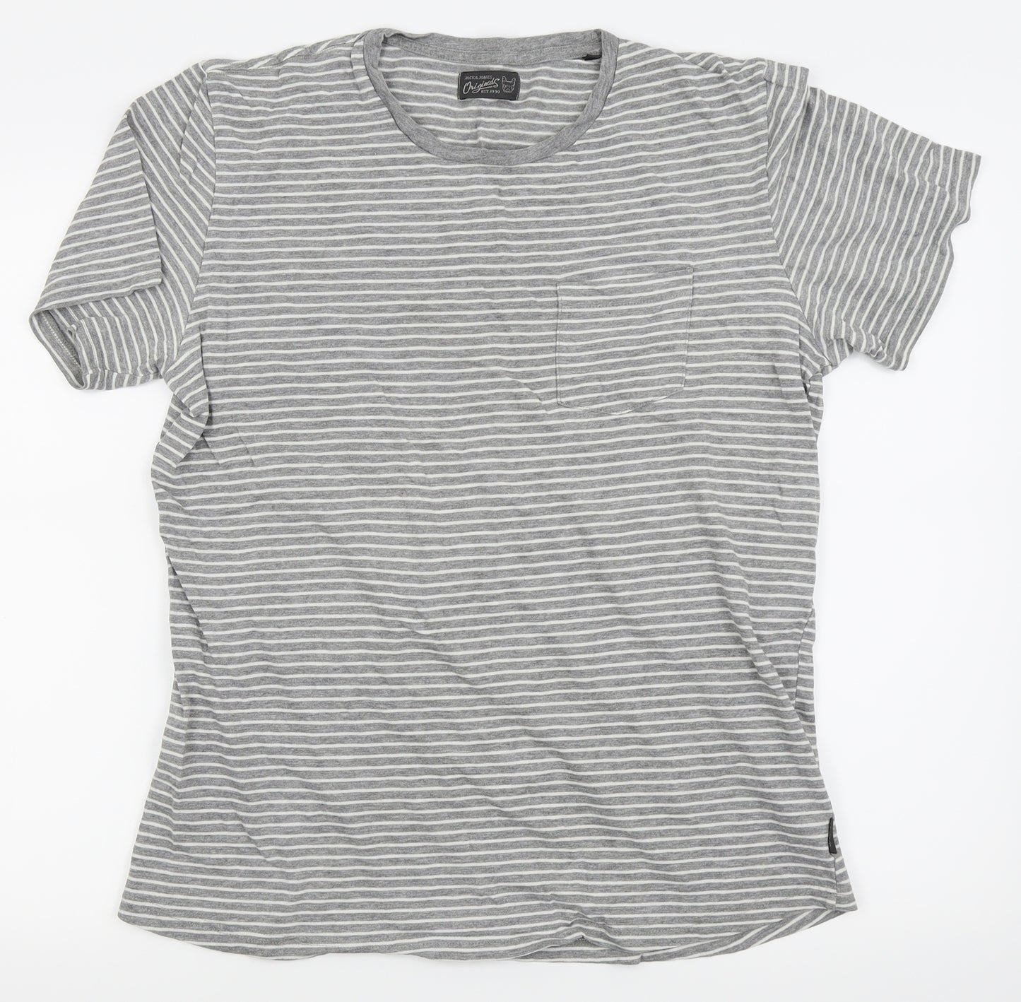jack and jones Mens Grey Striped   T-Shirt Size XL