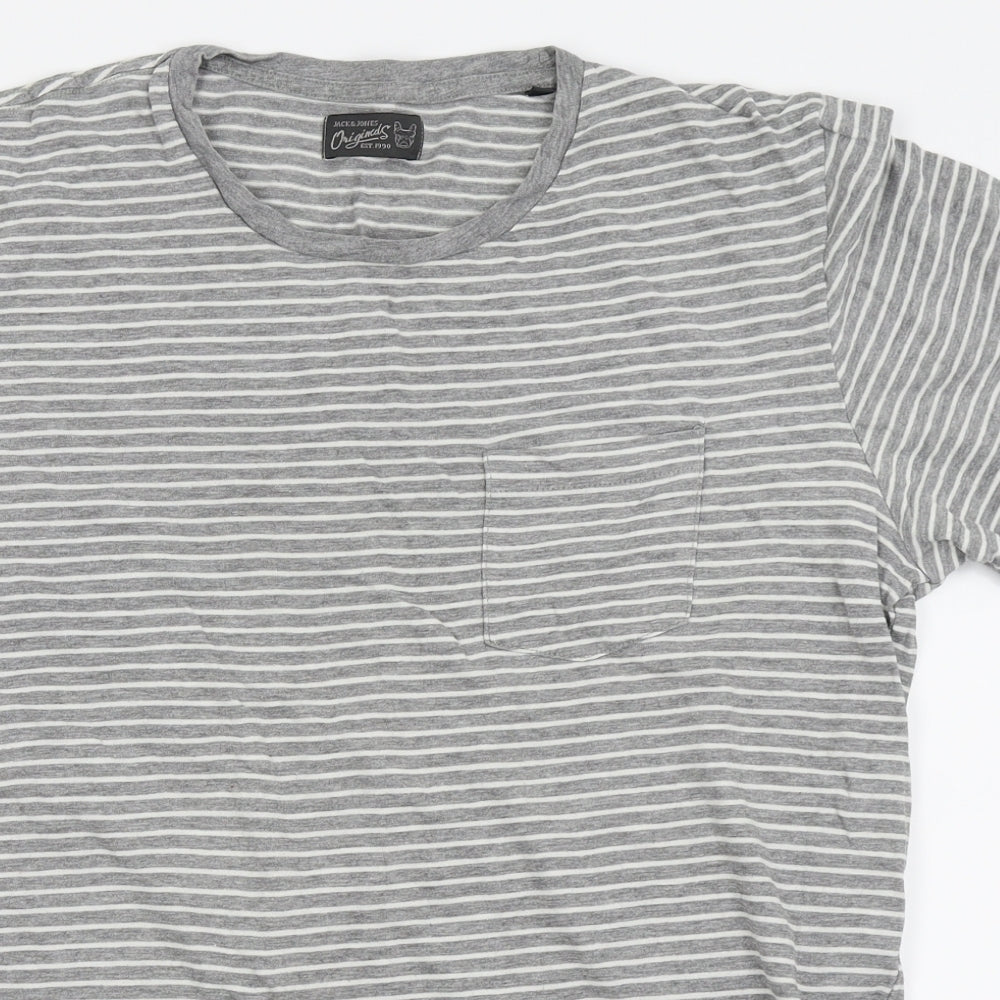 jack and jones Mens Grey Striped   T-Shirt Size XL