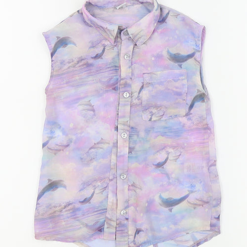 TU Girls Purple Animal Print  Basic Blouse Size 4 Years