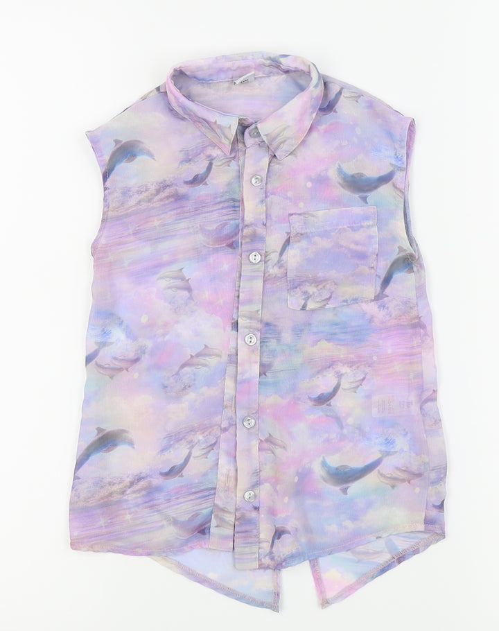 TU Girls Purple Animal Print Basic Blouse Size 4 Years