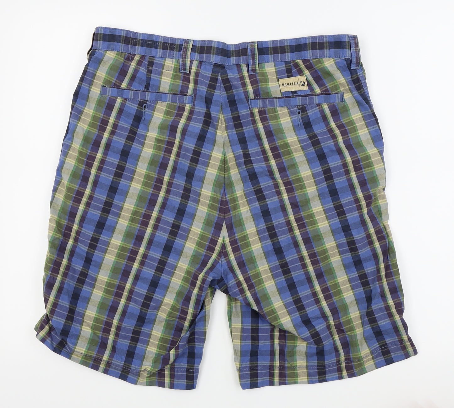 Nautica Mens Green Check  Chino Shorts Size 33 in