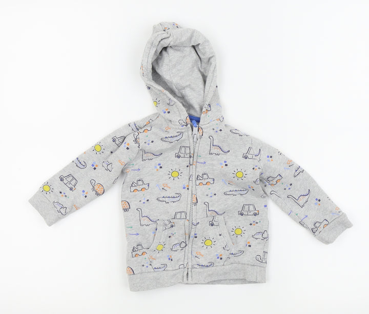 Asda George Grey Animal Print Full Zip Jumper Size 9-12 Months