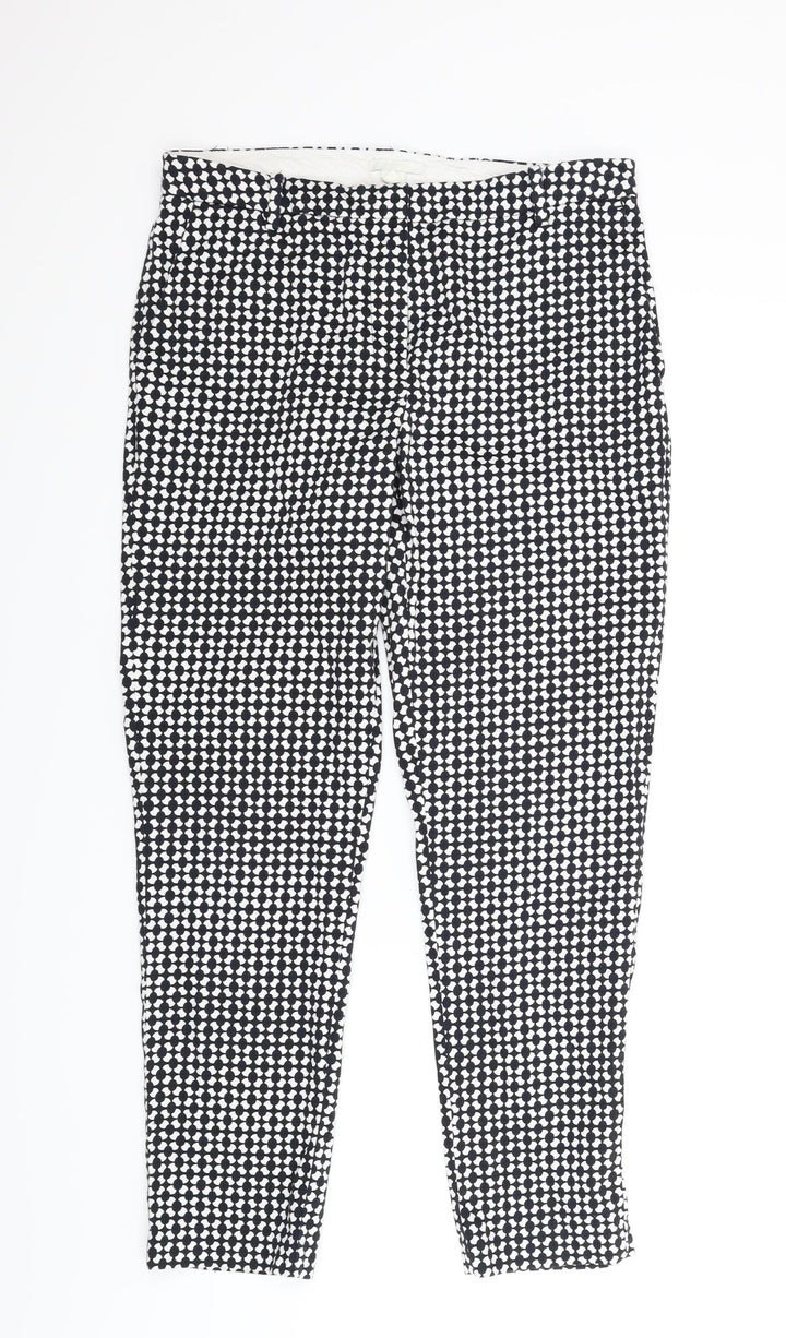 H&M Womens Black Houndstooth Carrot Trousers Size 8 L25.5 in