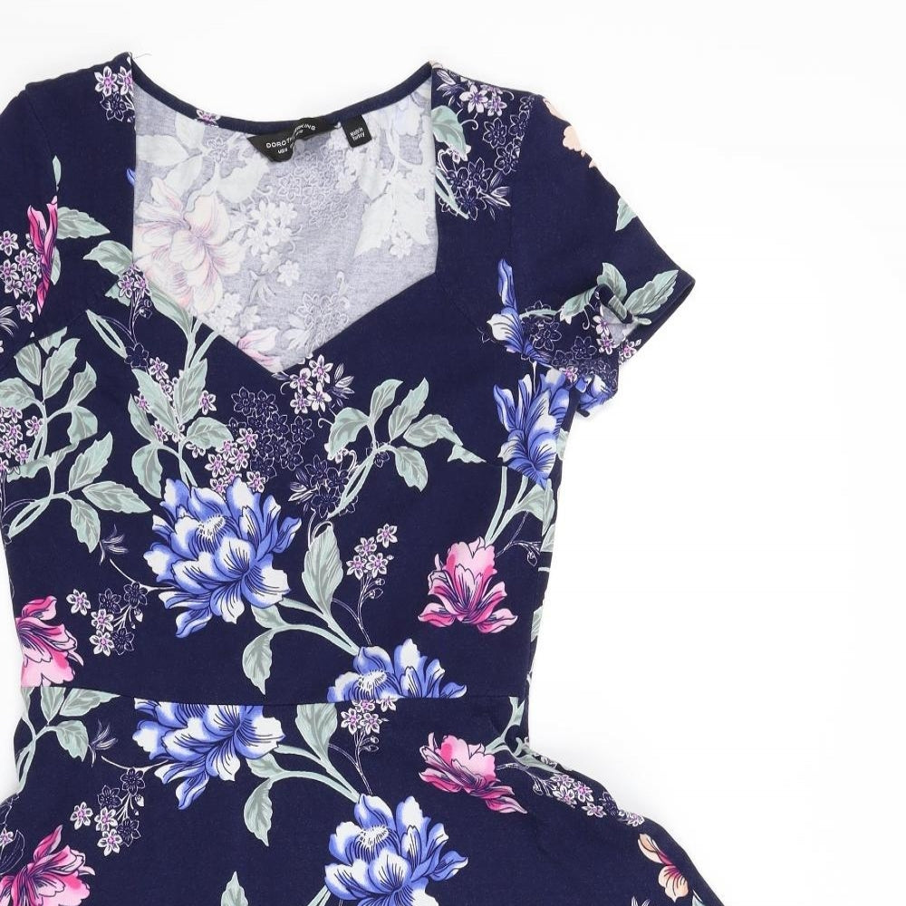 Dorothy Perkins Womens Blue Floral  A-Line  Size 12