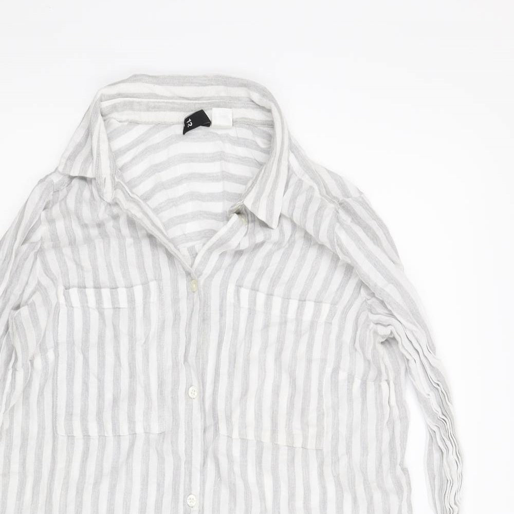 H&M Womens Grey Striped  Shirt Dress  Size 12
