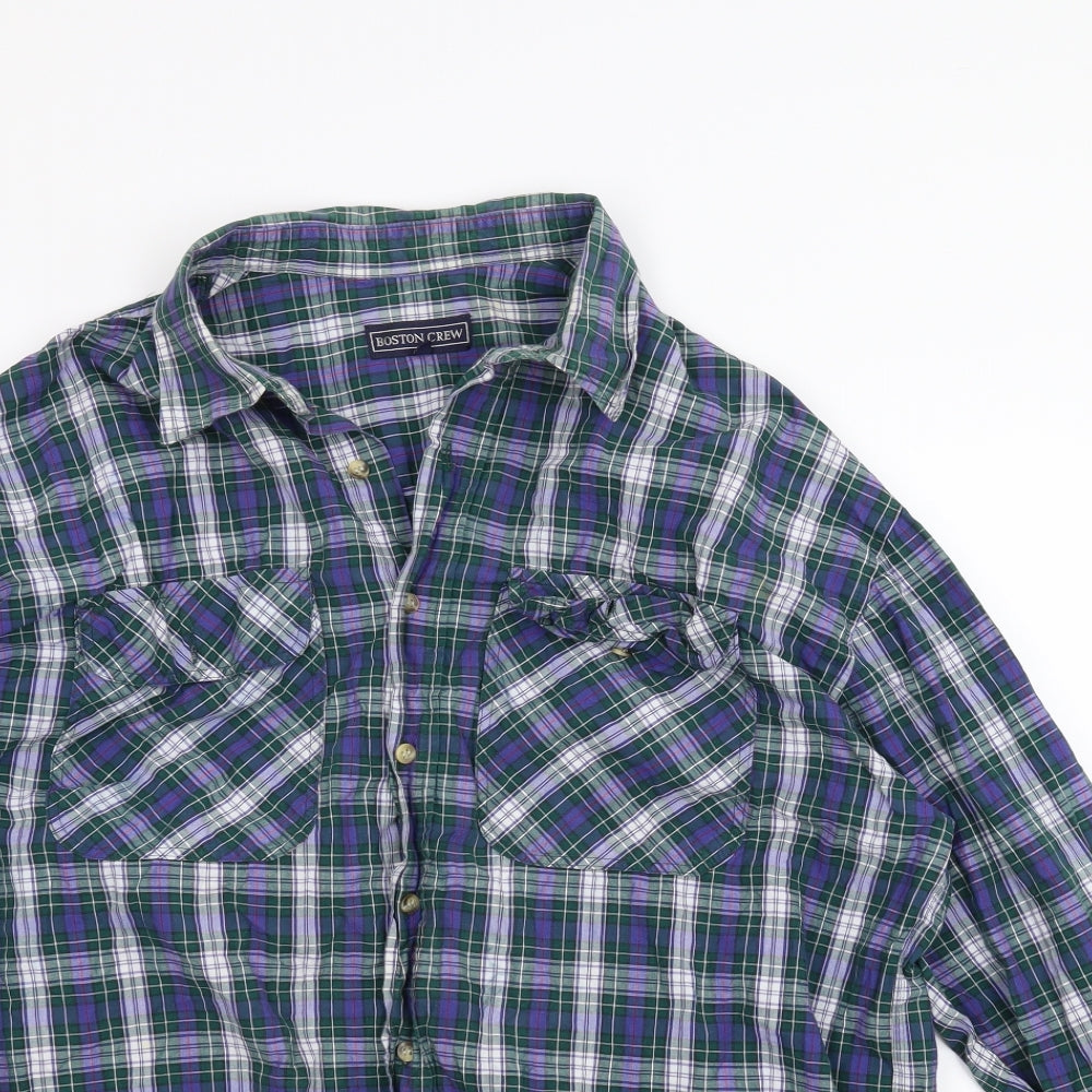 Boston crew Mens Green Plaid   T-Shirt Size L