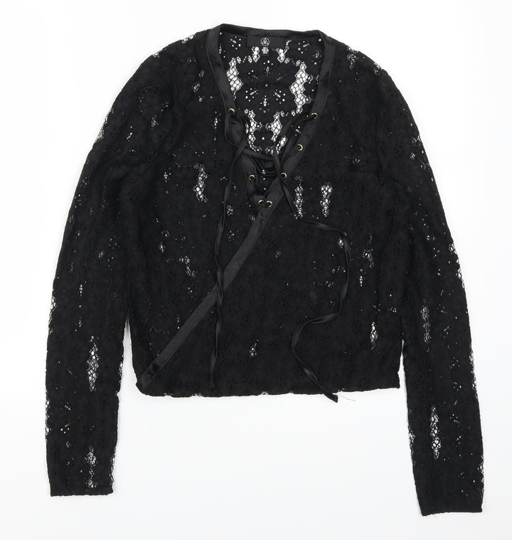 Missguided Womens Black Lace Basic T-Shirt Size 4