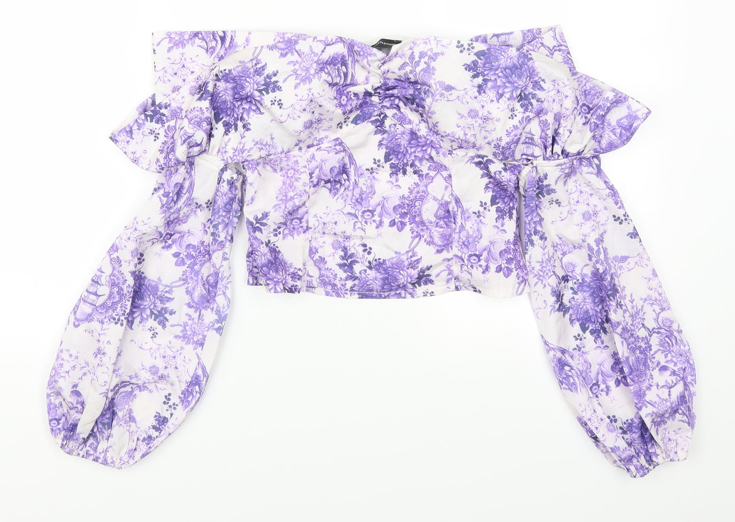 Pretty Little Thing Womens Purple Floral  Cropped Blouse Size 6