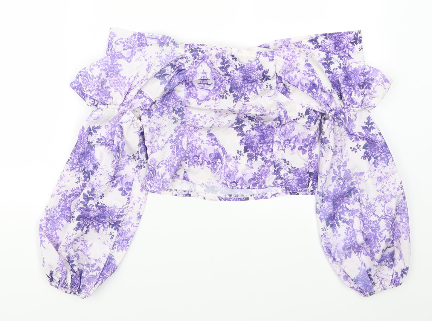 Pretty Little Thing Womens Purple Floral  Cropped Blouse Size 6