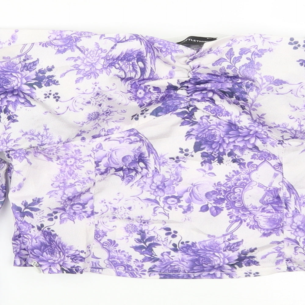 Pretty Little Thing Womens Purple Floral  Cropped Blouse Size 6