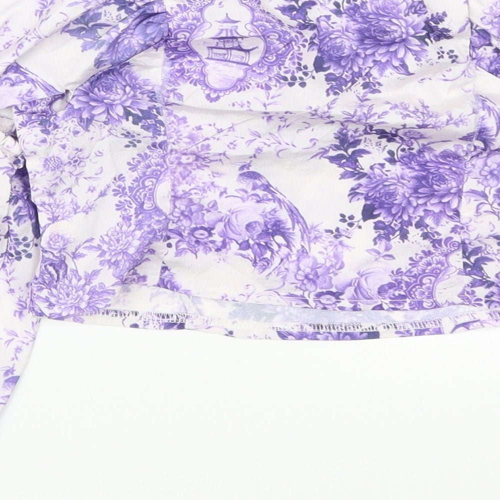 Pretty Little Thing Womens Purple Floral  Cropped Blouse Size 6