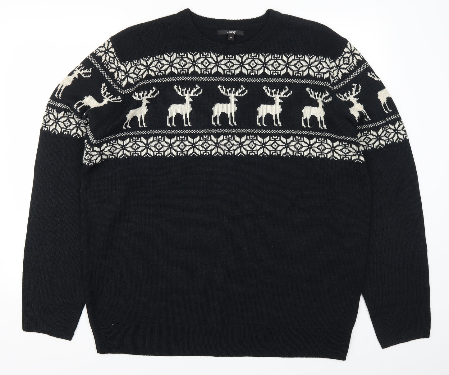 George Mens Black Fair Isle  Pullover Jumper Size XL  - Christmas Prints